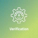 A Verification graphic with a white gear icon against a faded green background with green honeycomb overlay