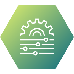green hexagon shaped moving gear icon