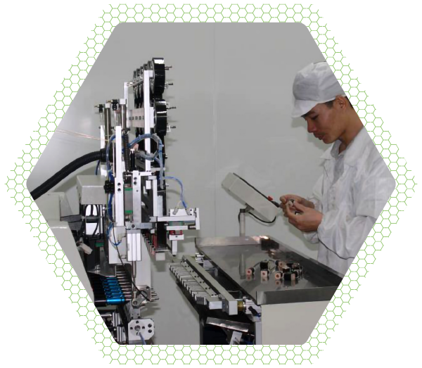 Man manufacturing a medical device hexagon icon