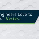 A Nextern website banner features the text "Why Engineers Love to Work for Nextern" against a hexagonal patterned background.