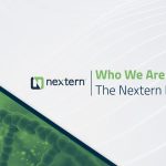 A Nextern website banner features a microscopic image and the text "Who We Are: The Nextern Process"